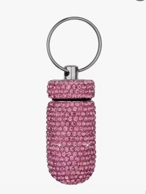 Hot Pink Bling Rhinestone Portable Pill Case Key Chain/Purse. New. Disc. Ship.